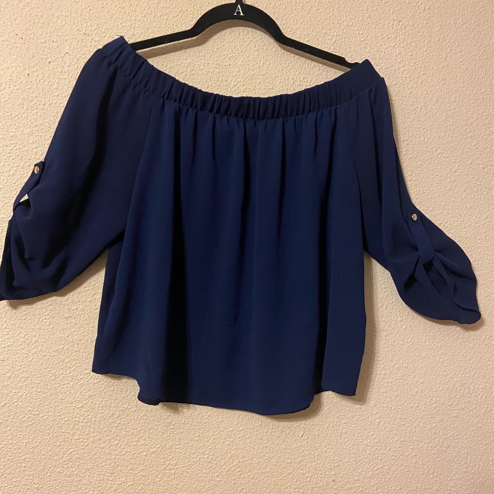 Casual crop swing blouse size large navy blue